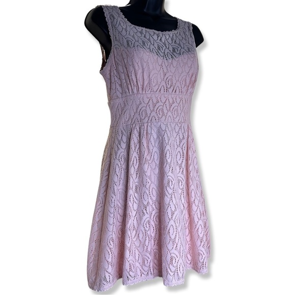 B. Darlin Sleeveless Y2K Coquette Pink Fit + Flare Dress Lace Overlay Fairy - Picture 2 of 8
